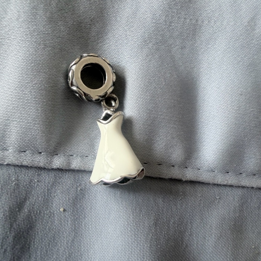 Silver & White Wedding Dress Dangle Charm - Picture 5 of 5